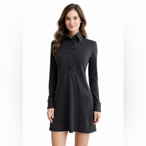 Anne Fontaine Paris Black Long Sleeve Button Front Tunic Dress Size 38 Small